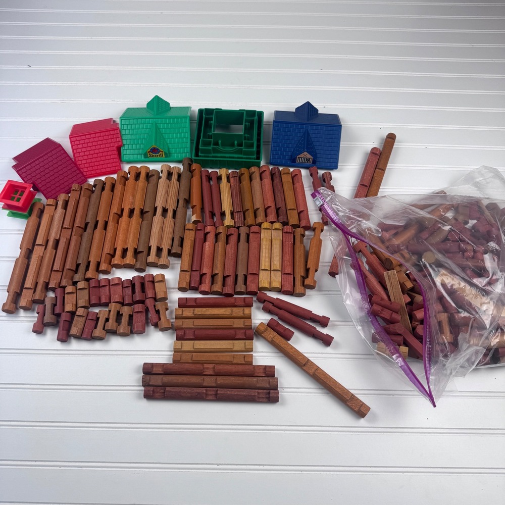 Lincoln Logs Over 200 Pieces 4Lbs Wooden Building Roof Windows